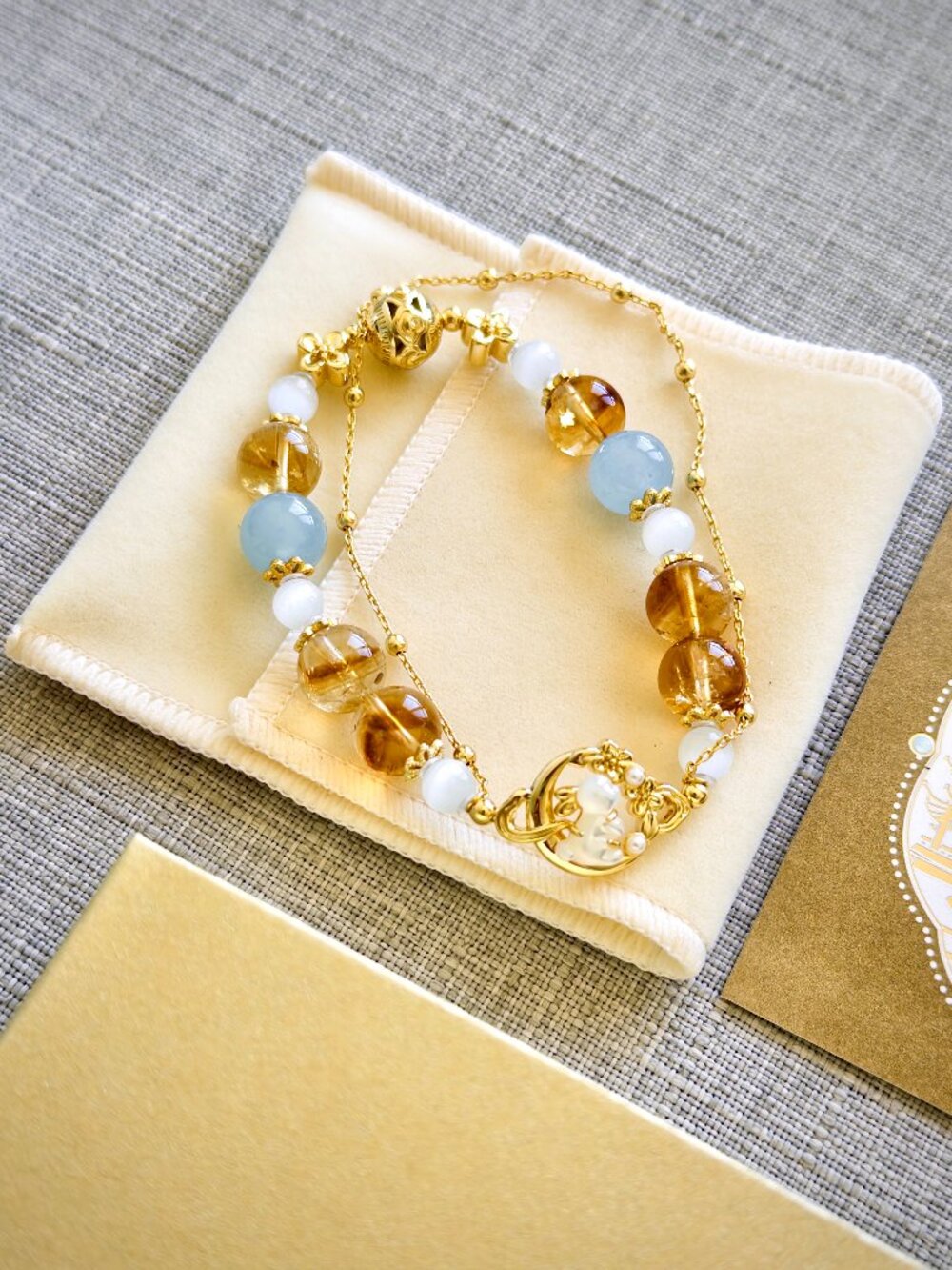 New Forbidden City Osmanthus Rabbit Bracelet, Gift for Her, Crystal & Gold Plate
